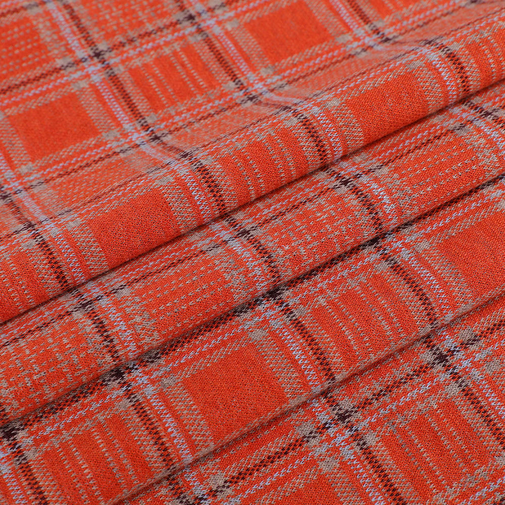 Comfortable Skin-friendly Wool Spun Silk Plaid Knitted Interlock Jacquard Fabric Comfortable Skin-friendly Wool Spun Silk Plaid Knitted Interlock Jacquard Fabric